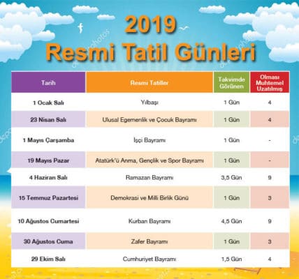 2019 Resmi Tatil Gunleri