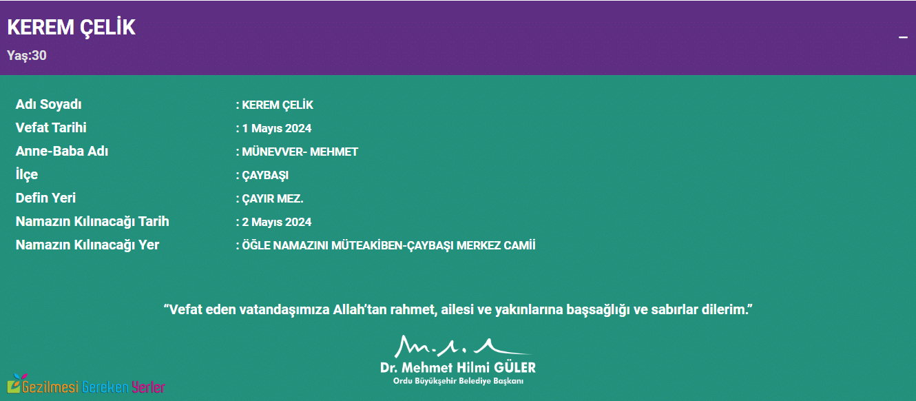 Kerem Çelik Defin